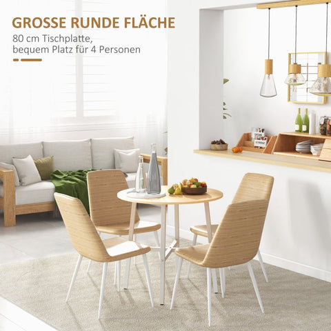 Rootz Dining Table - Round Kitchen Table - Modern Style - Wood Table Top - Sturdy Metal Legs - 80cm x 76cm - Natural Wood & White
