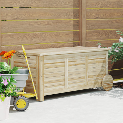 Rootz 185L Outdoor Storage Box - Weather-Resistant Organizer - Wooden Chest - Seating Option - 110 x 50 x 50 cm