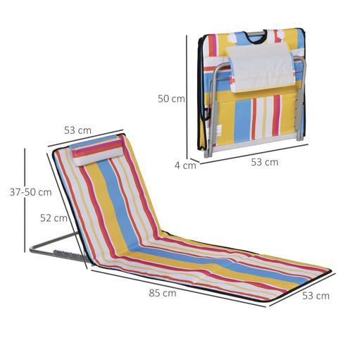 Rootz 2 Set Beach Mat - Adjustable Lounges - Foldable Beach Lounger - Comfort with Headrest - 124l x 53b x 37-50h cm