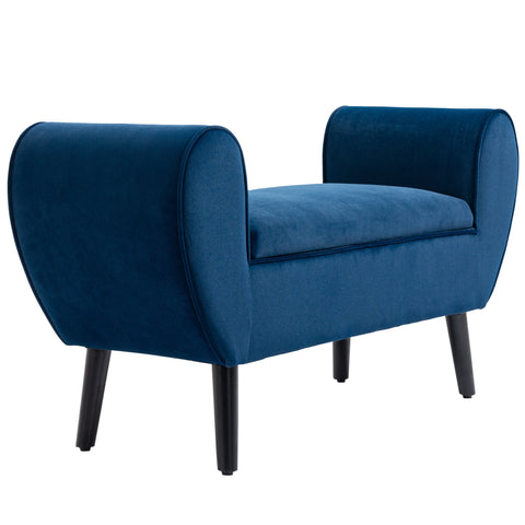 Rootz Upholstered Bench with Storage - Chest Bench - Velvet Sofa Bench - Armrests & Hidden Storage - 118 x 42 x 66 cm - Dark Blue