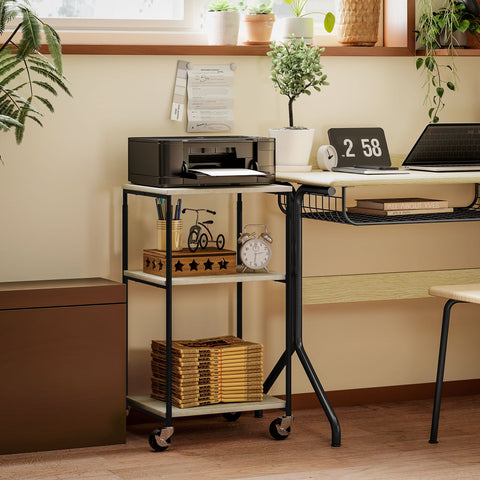 Rootz 3 Level Printer Stand - Mobile Printer Table - Adjustable Printer Holder - Height Adjustable - 39cm x 34.5cm x 72.5/81.5cm