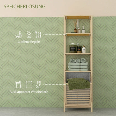 Rootz Bamboo Bathroom Cabinet - Slim Storage Unit - Tilting Laundry Hamper - Natural Finish - 44cm x 33cm x 160cm