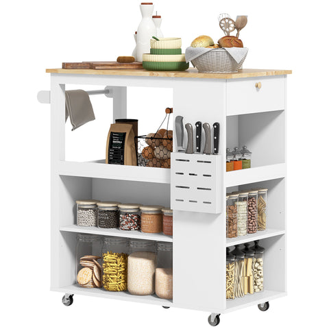 Rootz Kitchen Island Trolley - Rolling Cart - Mobile Storage - Customizable Shelves - 86.5cm x 47cm x 88cm