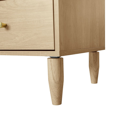 Rootz Oak Effect Rattan TV Cabinet - Entertainment Unit - Media Console - Adjustable Shelves - 150L x 40W x 50H cm