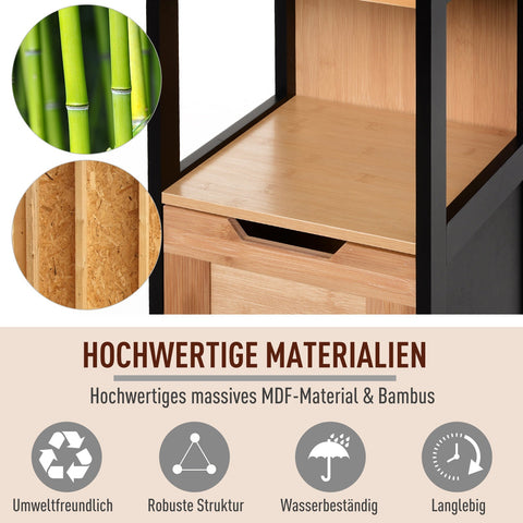 Rootz Bathroom Shelf Cabinet - Kitchen Storage - Bamboo MDF - Compact Organizer - 30 x 30 x 144.3 cm