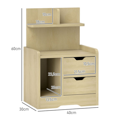 Rootz Bedside Table with 2 Drawers - Nightstand - Side Table - Versatile Storage - 40x30x60 cm Brown