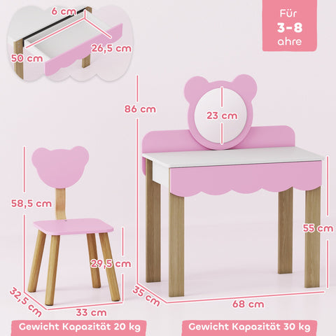 Rootz Children's Hairdressing Set - Vanity Table - Kids Beauty Station - Safe Play - 68cm x 35cm x 86cm