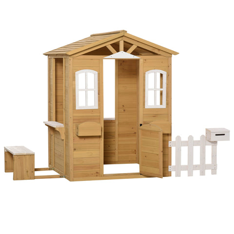 Rootz Wooden Children's Playhouse - Outdoor Play House - Garden Play Hut - Weatherproof & Durable - 205cm x 119cm x 140cm