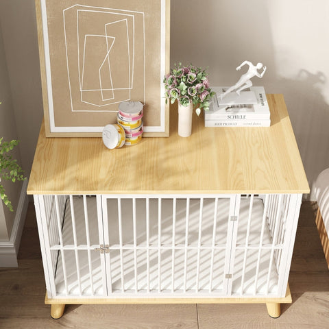 Rootz Dog Crate - Pet House - Wooden Kennel - Cushioned Bed - Medium Sized Dogs - Steel Construction - 86cm x 60cm x 70cm