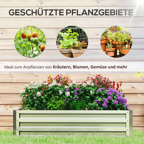 Rootz Raised Bed Plant Box - Garden Planter - Galvanized Flower Box - Weather-Resistant - 120cm x 60cm x 30.5cm - Silver