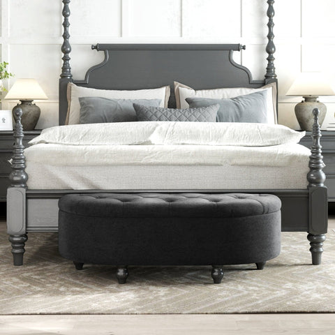 Rootz Velvet Storage Bench - Ottoman- Upholstered Stool - Dense Padding - Black Rubber Wood Legs - 120cm x 46cm x 42cm