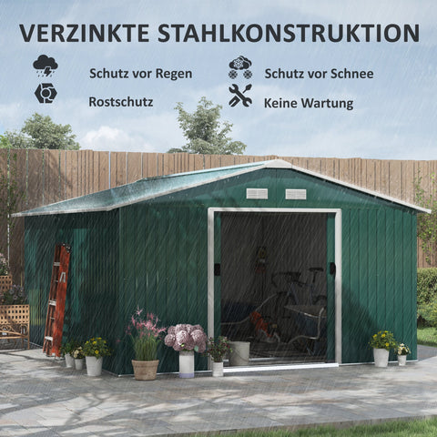 Rootz Weatherproof Garden Tool Shed - Storage Shed - Outdoor Shed - Excellent Ventilation - 340cm x 386cm x 200cm