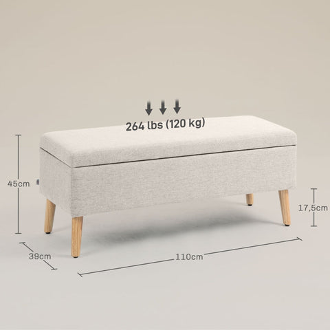 Rootz Storage Bench - Bed Bench - Elegant Seat Chest - Linen-Look Fabric - Generous Storage - Beige - 110cm x 39cm x 45cm