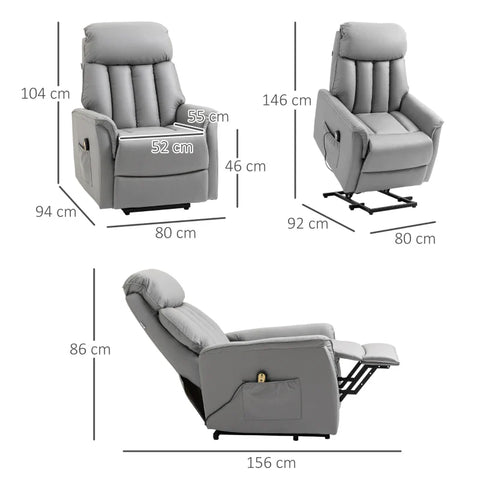 Rootz Stand-up Chair - Relaxation Chair - TV Chair - Including Cable Remote Control - 1 Side Pocket - Gray - 80 x 94 x 104 cm
