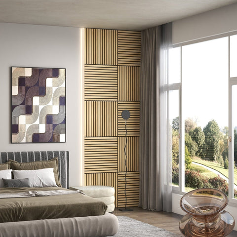 Rootz Acoustic Panels - Soundproofing Panels - Natural Wood Design - DIY Slat Wall - Noise Reduction - MDF & PET - 60cm x 60cm x 2.1cm