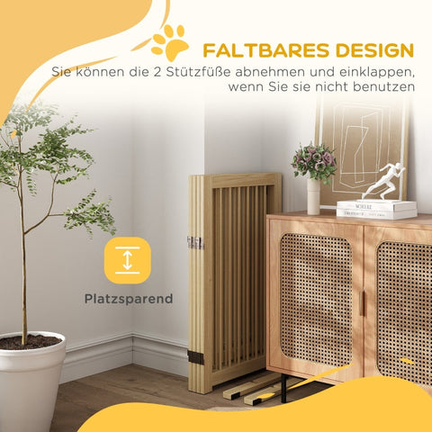 Rootz Dog Gate with Door - Wooden Pet Barrier - Solid Pine Wood - Free-Standing Design - Foldable Panels - 220cm x 36cm x 91cm