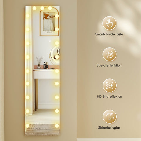 Rootz Full-Length Mirror 150x40cm - Standing Mirror - Dressing Mirror - RGB LED Lighting - Shatterproof & Modern - Touch Switch & Memory Function