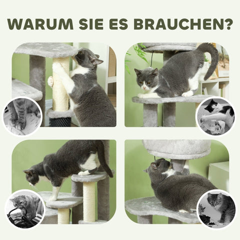 Rootz Cat Tree Activity Center - Cat Condo - Scratching Post - Play Balls - Plush Cozy Bed - Chipboard - Sisal - 60cm x 39cm x 87cm