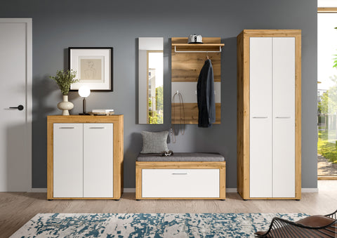 Rootz Wardrobe Combination Set - Storage Solution - Hallway Furniture - Includes Cushion - 285x191x35 cm