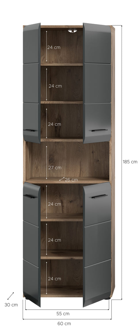 Rootz Tall Cabinet - Storage Cupboard - Organizer - Ample Storage - 60x185x30 cm