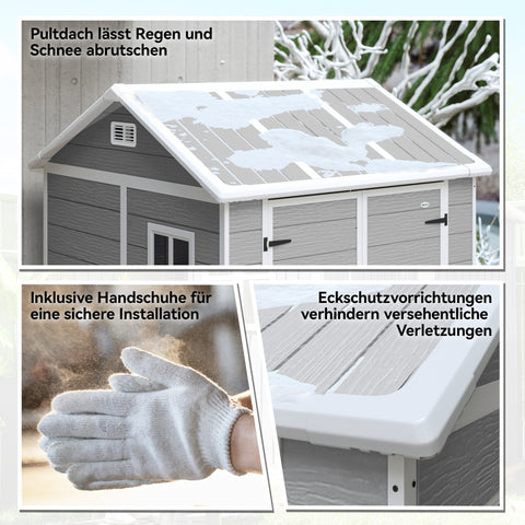 Rootz Garden Shed - Storage House - Outdoor Utility Shelter - Lockable & Waterproof, UV Resistant, Grey, and White 181x181x220cm, With Window & Floor