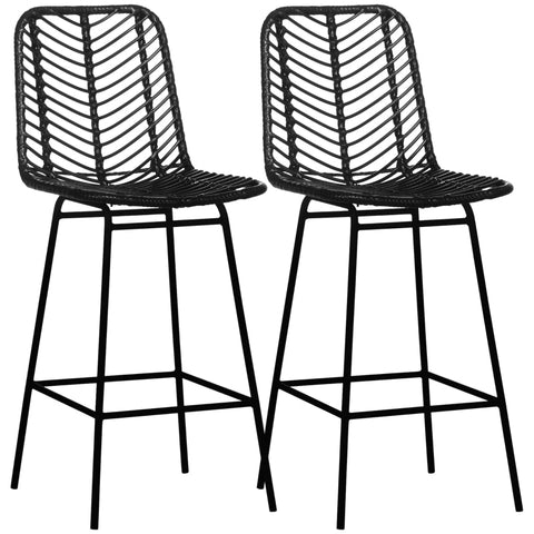 Rootz Boho Bar Stools Set - Rattan Look - Counter Chairs - Stylish Comfort - 42.5L x 52W x 102H cm
