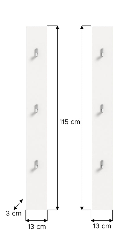 Rootz White Panel Set of 2 - High Gloss Panels - Stylish Wall Hooks - Easy Installation - 13x115x3cm
