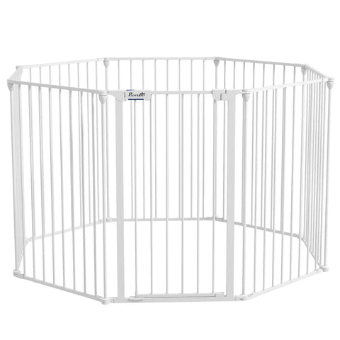 Rootz 2-in-1 Puppy Run Barrier - 8 Panel - Locking Door - Outdoor Enclosure - Steel - White - 154cm x 154cm x 90cm