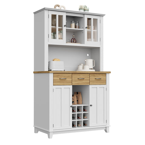 Rootz Kitchen Cupboard - Tall Cabinet - Wine Shelf - LED Lighting - 106 x 40 x 179.5 cm - Adjustable Shelves for Versatile Storage