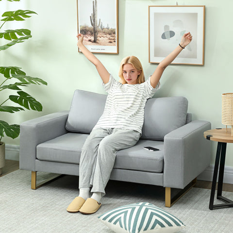 Rootz 2-Seater Sofa - Couch - Loveseat - Comfortable Seating - 145cm x 82cm x 78cm - Grey