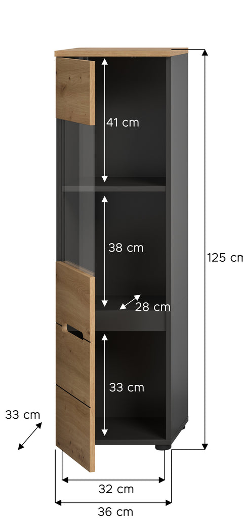 Rootz Display Cabinet - Presentation Case - Exhibition Shelving - Easy Installation - 36x125x33 cm