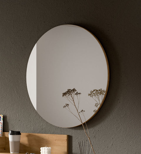 Rootz Artisan Oak Imitation Wall Mirror - Round Mirror - Modern Design - Sustainable Wood - 70x70x6 cm