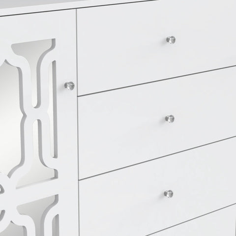 Rootz White Mirrored Sideboard - Luxury Storage Unit - Elegant Cabinet - Crystal Handles - Easy Assembly - 147.5L x 40W x 102H cm