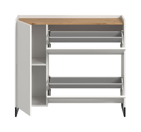 Rootz Shoe Cabinet - Shoe Storage - Shoe Organizer - Quick Installation - 97x110x32cm - White & Artisan Brown