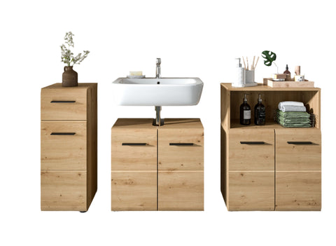 Rootz Bathroom Set - Bath Ensemble - Washroom Furniture - MDF Grooved Front - 180x185x30cm Brown