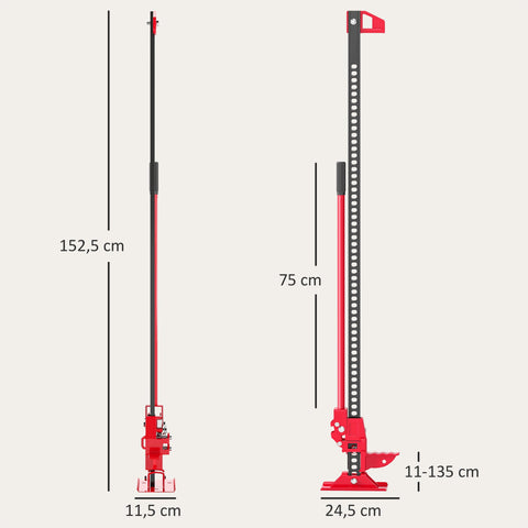 Rootz Farm Jack 135 cm - Heavy Duty Vehicle Lift - Off-Road Stick - 3000kg Capacity - Durable Steel - 24.5cm x 11.5cm Base - Red + Black