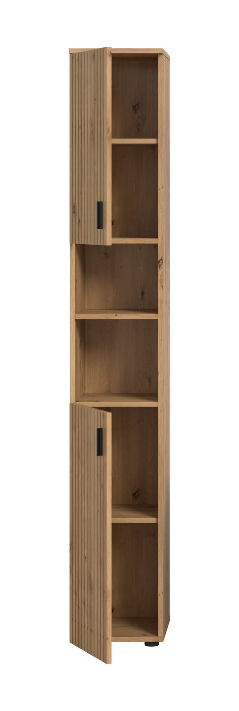 Rootz Bathroom Cabinet - Tall Storage Unit - Oak Imitation Organizer - Easy-Care & Adjustable - 30x192x30 cm