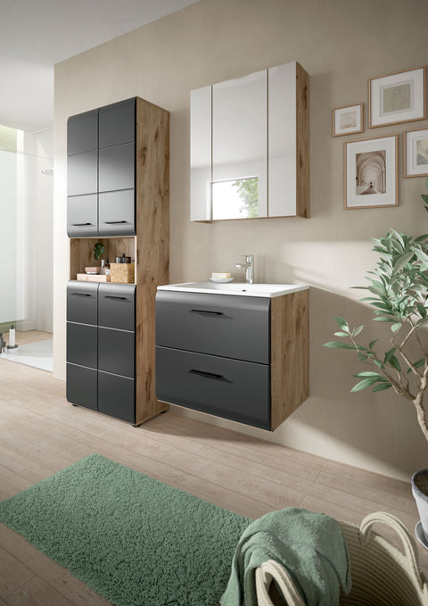 Rootz 4-Piece Bathroom Set - 4-Component Bathroom Combo - Vanity Units - Ample Storage - 135x185x46 cm -Black & Brown