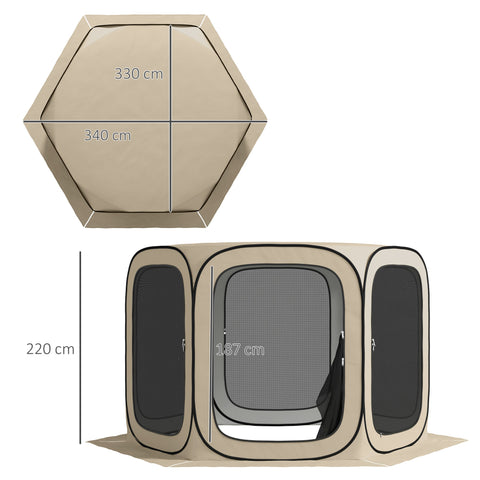 Rootz Pop-up Camping Tent - Portable Shelter - Outdoor Canopy - UPF50+ Protection - 340cm x 300cm x 220cm - Brown and Black