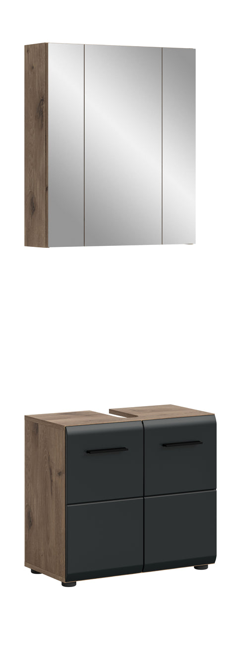 Rootz 2 Piece Bathroom Set - Vanity & Mirror Cabinet - Elegant & Functional - Space-Saving - W60 x H185 x D30 cm