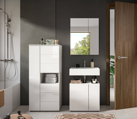 Rootz Bathroom Combination Set - Vanity Furniture - Mirror Cabinet - High Gloss Finish - Easy Installation - 135 x 190 x 34 cm