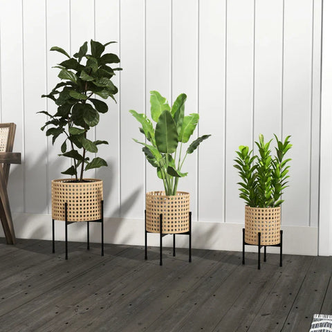 Rootz Plant Stands - Bloemenstandaard Set - 3 Roestvrij - Metalen Frame - Binnen Buiten - Staal - Zwart - Goud - Ø30 x 40H cm