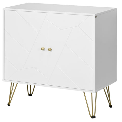 Rootz Storage Cabinet - Sideboard - Buffet Cabinet - Elegant Design - 80 x 40 x 80 cm - White & Gold
