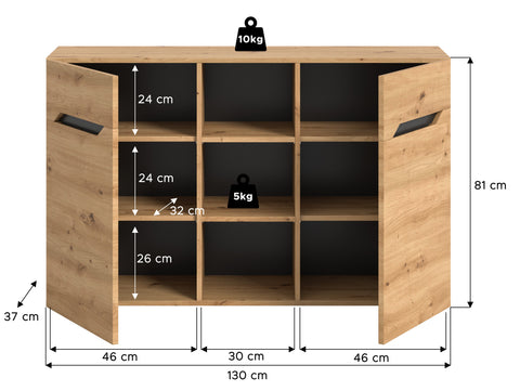 Rootz Sideboard - Credenza - Storage Cabinet - Durable Design - 130cm x 81cm x 37cm