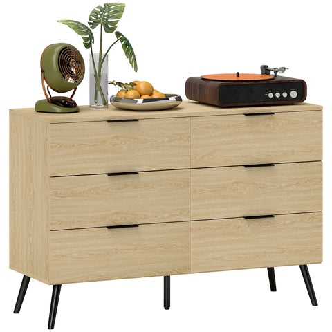 Rootz Chest of Drawers 6 Drawer - Modern Dresser - Bedroom Storage - Tilt Protection - 110b x 40t x 75h cm - Robust & Elegant Design