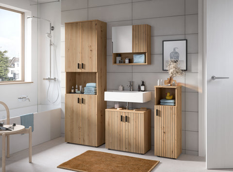 Rootz Bathroom Set - Vanity Cabinet - Mirror Cabinet - Easy-Care Design - Artisan Oak Imitation - 180cm x 192cm x 30cm