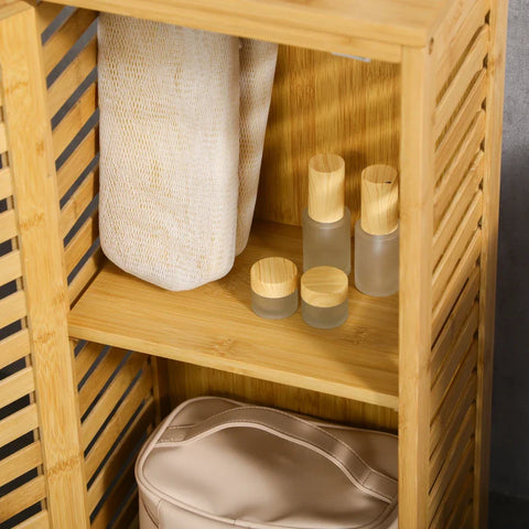 Rootz Bathroom Cabinet - Slatted Door - Adjustable Shelf - Natural Bamboo - 30x19.9x70 cm
