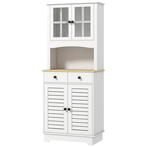 Rootz Kitchen Cabinet with Glass Doors - Dish Storage - Dining Room Cabinet - Ample Storage - 68 x 39.5 x 170 cm, White-Brown