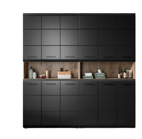 Rootz Bathroom Combination Set - 2-Piece Storage Cabinets - Black and Brown - Space-Saving Design - 180x185x30cm