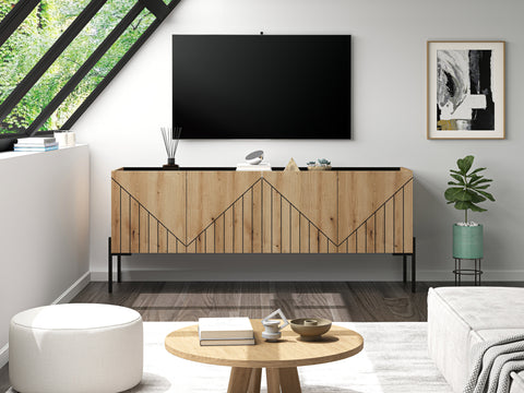 Rootz TV Lowboard - Media Cabinet - Entertainment Unit - Ample Storage - 153x62x40 cm - Brown & Black